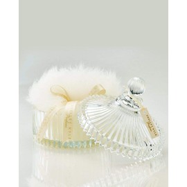 Shelley Kyle Large Handmade Lambs Wool Dusting Powder Puff with Elegant Crystal Dish