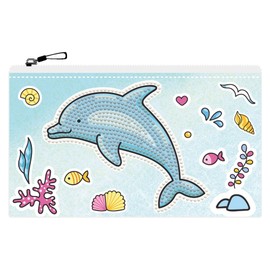 DIAMOND DOTZ DTZ14.009 Original 5D Diamond Painting DOTZIES Pencil Case Dolphin Party, DIY Creative Set with Diamond Mosaic Stones for Children from 6 Years, Pencil Case Approx. 21.5 x 14 cm, Blue