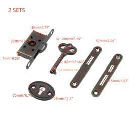T Tulead Skeleton Key Lock Set Iron Cabinet Lock with Key Retro Drawer Lock for Bookcases, Closets, Lockers, Vanity Cases, 2 Sets, Bronze, with Screws