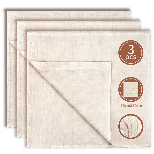 Cheesecloth Straining Cloth 50 x 50 cm Cheese Cloth 100% Cotton Unbleached Linen Cloth Reusable Straining Cloth with Stitched Edges for Food Filtration Tofu Jam Nut Milk Pack of 3
