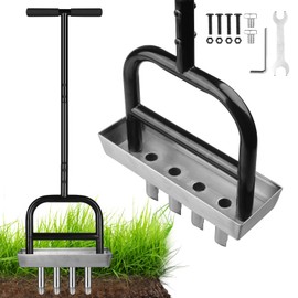 Wodesid Wodesid Lawn Aerator Manual Garden Tool with Soil Core Tray - 4 Stainless Steel Core Plug Aerator for Grass Aeration, Yard Lawn Care Heavy Duty Garden Tool for Healthy Lawn Growth