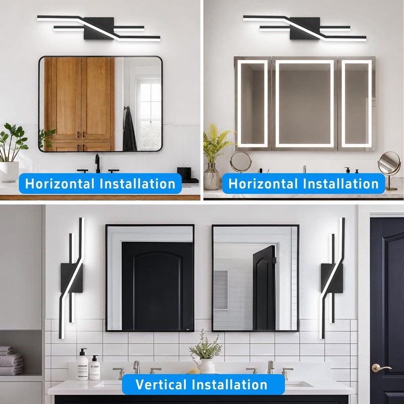 SOLFART Bathroom Light Fixtures Matte Black Dimmable LED Bathroom Vanity