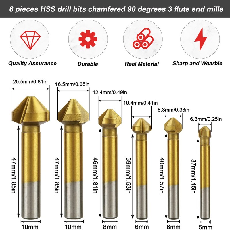 6-Piece 90° Countersink Set HSS Countersink with Automatic Centre Hole