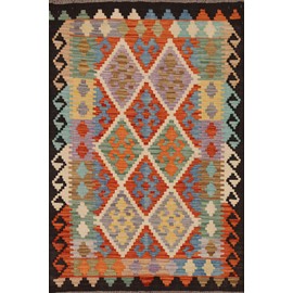 Rug Source Southwestern Collection, 4x5 Kilim Rug, Hand Woven Oranges & Rust Geometric Rug, Oriental 100% Wool Carpet for Foyer, Entryway and Hallway