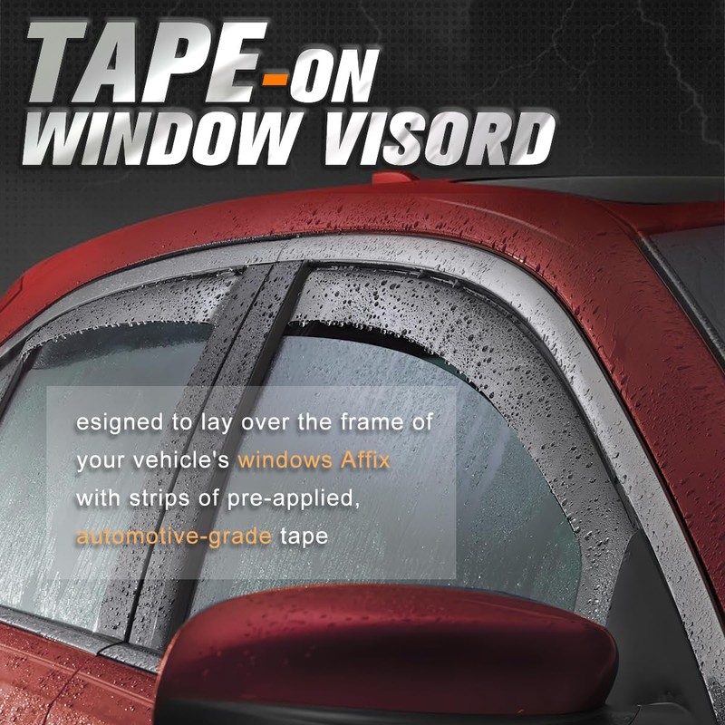 4Pcs Glossy Black Tape-On Window Visors Deflector Sun Rain Guard