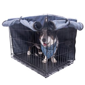 Wrangler Denim Dog Crate Cover – Durable, Breathable & Stylish Dog Kennel Cover with Rollable Panels & Front Pocket for Accesories - Machine Washable Crate Covers for Dog Cages (M)