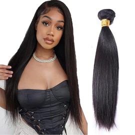 Tuheerst Brazilian Bundles Human Hair Bundles Black Bundles Straight Bundles Single Bundle 28 Inch Real Hair Wefts for Sewing 100% Unprocessed Real Hair Double Weft Extensions for Women