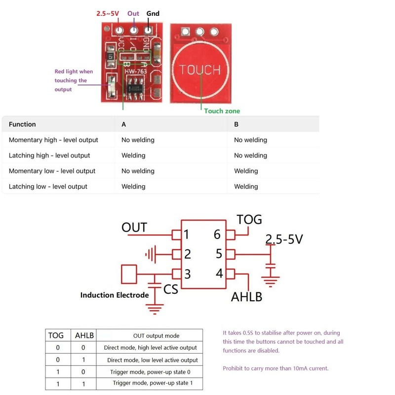 30PCS TTP223 Capacitive Touch Switch Button Self-Locking/No-Locking Capacitive Switch Single