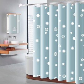 Lkw Ogechi 240 CM Drop Shower Curtain with Weighted Hem, Blue Waterproof and Antimold Polyester Bathroom Curtains with Bubble Patterned, Washable Quick Drying Heavy Duty Wet Room Curtain (240x200cm)