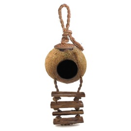 SunGrow Leopard Gecko Coconut Husk Hut with Ladder, with Shell Opening, Cave Habitat with Hanging Loop, 1 Pc per Pack
