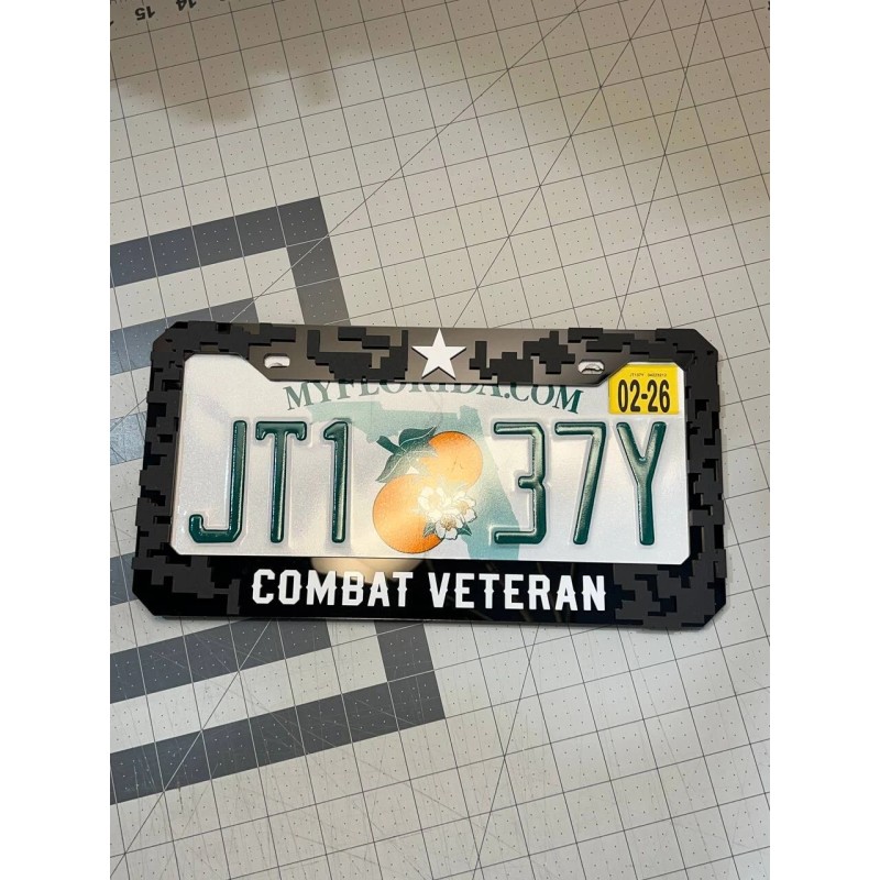 plate frame COMBAT VETERAN Black License Plate Frame Cover, Frame,