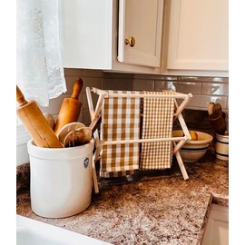 Boxwood and Mum Small Drying Rack for Counter Top or Table, Mini Tea Towel Wooden Laundry Rack, Collapsible Folding Stand, Primitive Kitchen Decor, For Drying Tea Towels, Candles, Pasta, Small Clothes