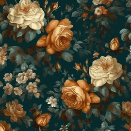 Fvlow Glowing Floral Peel and Stick Wallpaper Vintage Dark Green Wallpaper Vinyl Wrap Kitchen Worktop Covering Self Adhesive Thick Flowers Contact Paper for Cabinets Drawers Sticker Decor 17.4" x 394"
