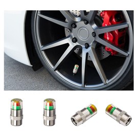 Ziciner 4 PCS Tire Pressure Monitor Valve Stem Caps, 2.4 Bar 36 PSI Car Tire Pressure Monitor Sensor Indicator with 3-Color Eye Alert, Universal Valve Stem Caps for Cars, SUVs, Trucks (Silver)