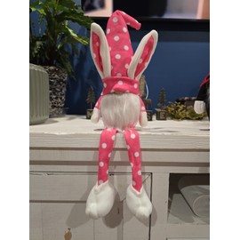 Mera Vic New 20.5" Pink And White Polka Dot Plush Easter Gnome Bunny With Weighted Bottom