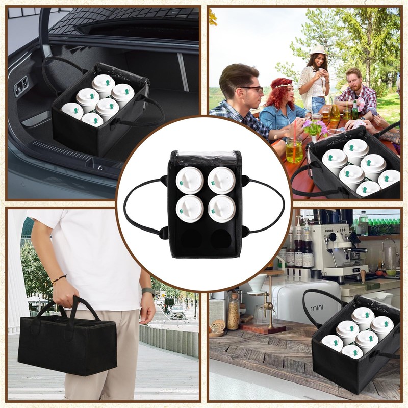 Cskunxia Portable Drink Carrier, 6-Cup Holder with Handle, black