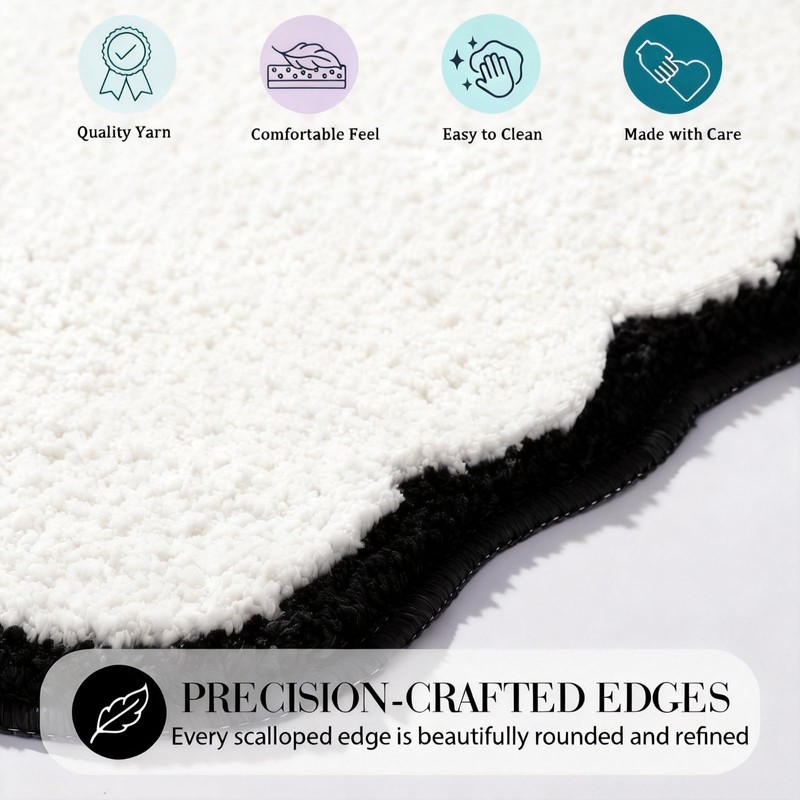 ELDONE Cute Scalloped Bathroom Rugs, Microfiber Tufted Bath Mats, Fun