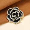 JDONL Black Camellia Flower Brooch Enamel Crystal Floral Lapel Pin