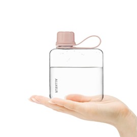 ALLKELR Portable Flat Water Bottle,BPA Free Reusable Tritan Plastic Travel Water Bottle Cup,Lightweight Leakproof Slim Water Bottle Fits Purse,Backpacking, Hiking (Pink, 10.8 oz)