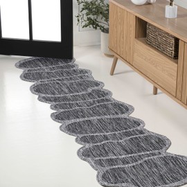 JONATHAN Y SHP101A-28 Jasper Modern Rustic Abstract Dark Gray/Gray 2 ft. x 8 ft. Indoor/Outdoor Shaped Runner Rug, Pet Friendly, Non-Shedding, Stain Resistant, Easy-Cleaning for Backyard, Patio, Porch