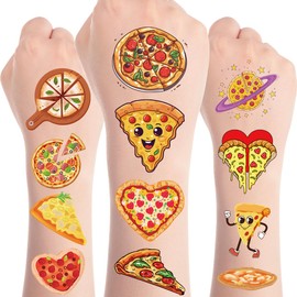 Papiailove Pizza Temporary Tattoos for Kids - 8 Sheets Food Pizza Tattoo Stickers for Kids, Birthday Party Favors Decorations Stickers for Boys and Girls, Classroom School Prizes Rewards Gifts