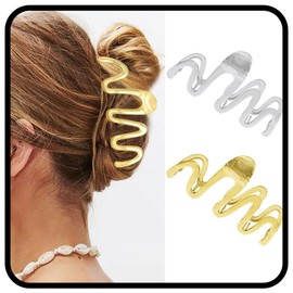 Banatra Hair Claw Clips Gold Metal Clip Claws Large Hair Claw Barrettes Nonslip Hair Jaw Clamps for Women and Girls (Pack of 2)