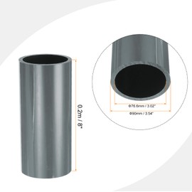 sourcing map 3.5 Inch PVC Rigid Tube Round Pipe Tubing Hardware Tubing 76.6mm ID 90mm OD 20cm/8" Length Light Grey High Impact for Water Pipe, Crafts