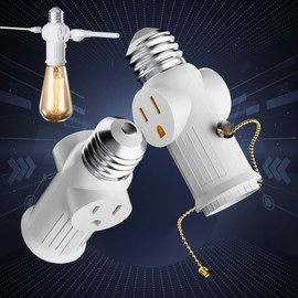 Letaclanic Light Socket to Plug Adapter, 2-Pack Pull Chain 2/3 Prong Light Socket Adapter E26/E27 Light Bulb Outlet Socket Polarized Plug Converter for Garages, Living Rooms, hallways, and More