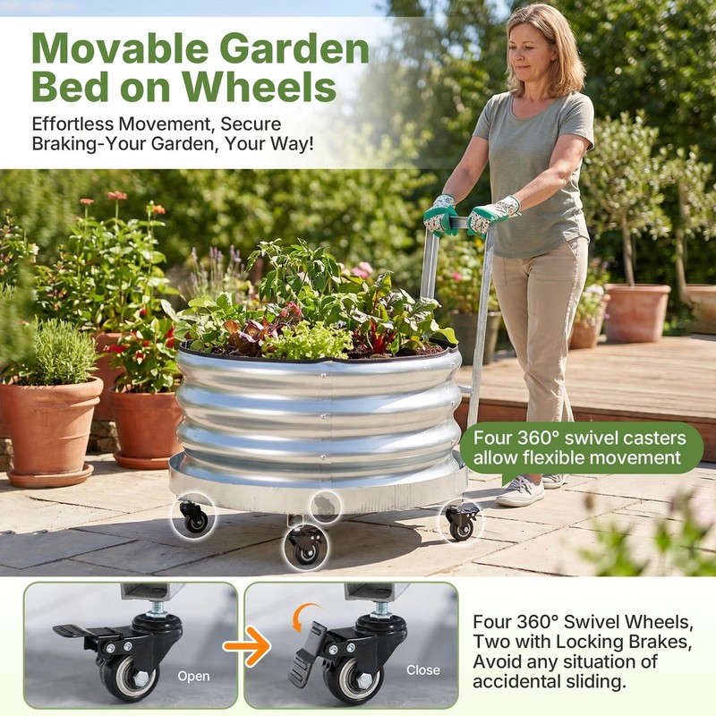 Large Rolling Garden Planter Box with Geotextile Grow Bag &