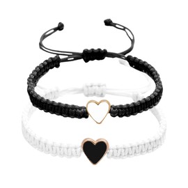 Harlermoon 2PCS/Set Adjustable Beaded Bracelets for Women Men Leather Bracelet Cuff Bangle Wristband Friendship Bracelet (Black+White)