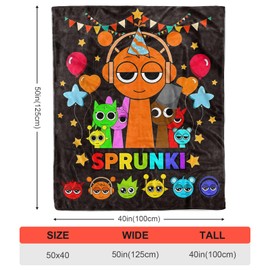 50'' x 40'' Sprunkis Throw Blanket, Game Birthday Gift for Boys Girls Adult Kids, Black Blanket with Funny Cartoon, Plush Cozy Lightweight Flannel Throw for Bedroom Sofa Couch Living Room Decoration 1