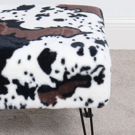 Home Soft Things Cow Flower Type Ottoman Bench 17" x 17" x 17" Square Footrest Upholstered Mink Fabric Decor for Living Room End of Bed Entryway or Bedroom Sitting Stool with Storage Need Assemble