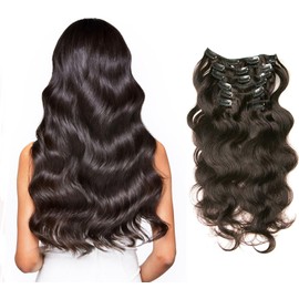 Clip in Hair Extensions 7pcs 70g Clip in Hair Extensions Human Hair Body Wave 16 Inch Hair Extensions Clip Ins for Women (1b#Natural black, 22Inch)