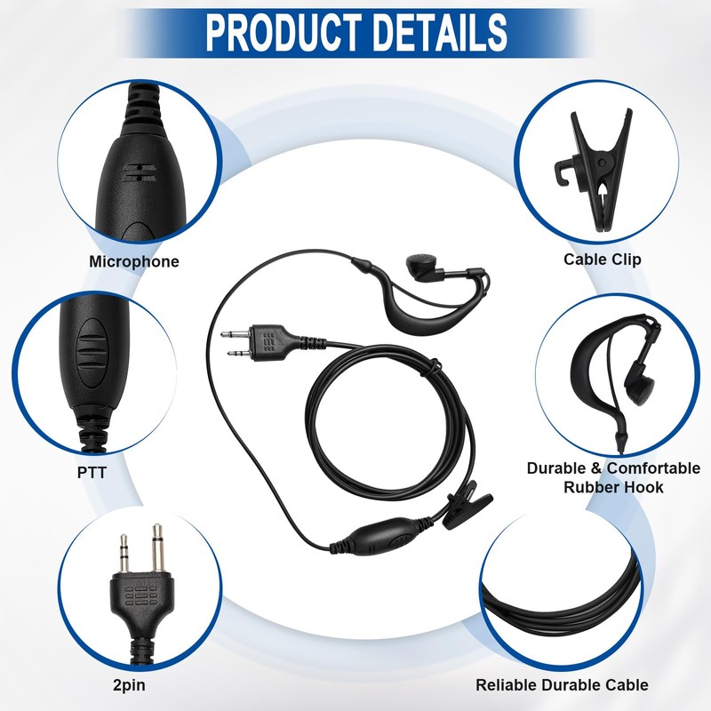 Akoree 2-Pack G-Shape Clip Ear Piece Walkie Talkie Headset 2