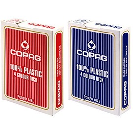 Copag 4 Colour 100% Plastic Playing Cards Poker Size Jumbo Index (1 Red & 1 Blue) by Copag