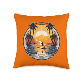 Enjoy SUP Stand Up Paddle Sport Surfboard Board Enjoy SUP Boat Sunset Stand Up Paddle Board Throw Pillow, 16x16, Multicolor