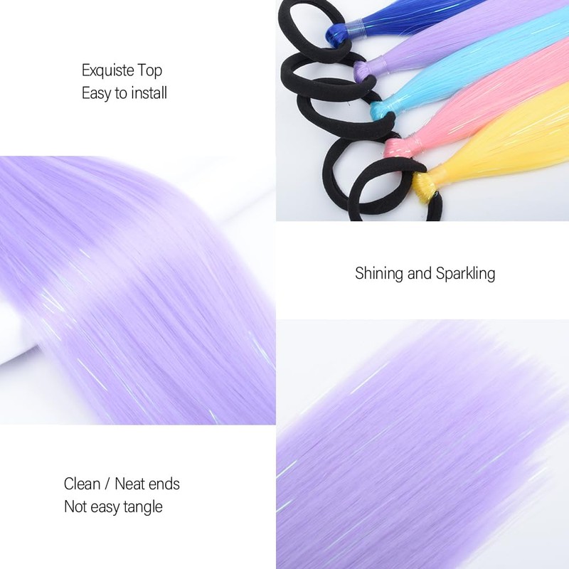 ZIRANJUAN Light Blue Ponytail Hair Extensions 20 Inch Sleek Straight