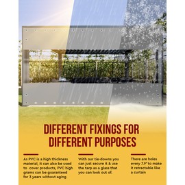 FoundGo 8'Hx7'W Vinyl Curtains for Patio,19oz Outdoor Clear Vinyl Patio Enclosure,Heavy Duty Clear Tarps Waterproof Vinyl Tarp with Grommets for Pergola, Porch,Gazebos,Balcony,-4℉ Cold Resistant