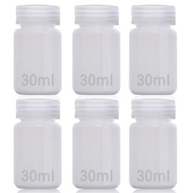 DKBT Pack of 6 Wide Mouth Plastic Bottles, 30 ml, Empty Laboratory Bottle, Leak-Proof, Translucent HDPE Bottle with Wide Opening for Pill Bottles, Water Sample Bottles