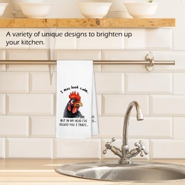 XBBMGG Funny Chicken Kitchen Towels, Chicken Lovers Gifts Dish Hand Tea Towels, Humorous Gifts for Women Men, Rooster I May Look Calm Farmhouse Decorative Towel for Bathroom Kitchen,16x24 Inch