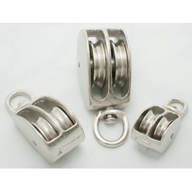 Pulley Block with Swivel Eye for fibrous Rope, Double sheave, Nickel Plated Iron (for 3/8" Rope Diameter)