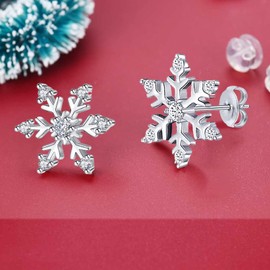 NEEKEP 2PCS Christmas Stud Earrings for Women, CZ Snowflake Stud Earrings Jewellery, Christmas Earrings Xmas Gifts for Women