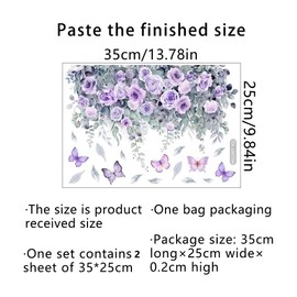 2 Sheets Flower Toilet Stickers Purple Plant Rose Butterfly Toilet Lid Decals Self-Adhesive Toilet Bathroom Wall Decoration