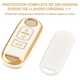 OFFCURVE Funda para Llave de Coche para Mazda Compatible con Mazda 3 6 8 Miata MX-5 CX-3 CX-5 CX-7 CX-9 Accesorios de TPU Suave para Llaves 3 Botones Control Remoto Inteligente(Oro Blanco)