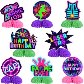 Fangleland 8Pcs Laser Tag Themed Honeycomb Centerpieces for Kids Adults, Laser Tag Birthday Party Decorations, Table Decor, Laser Tag Game Theme Party Supplies