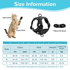 Cat Harness and Lead Set, Adjustable Kitten Harness and Lead Set with Reflective Strips Escape-Proof, Cat Vest Harness with Leash Sets for Cats Dogs Pets Walking (Black, M)