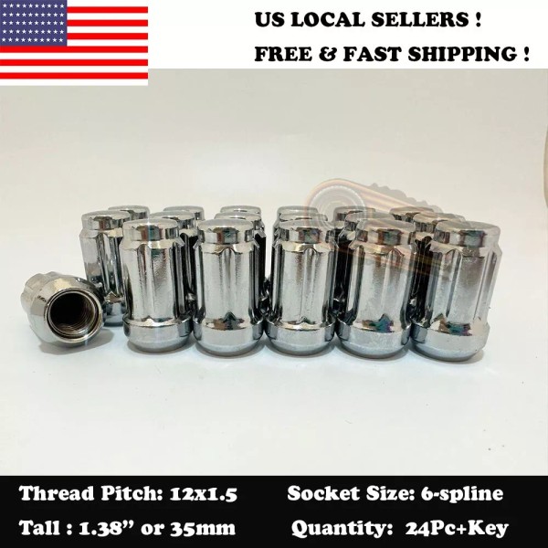 DF Auto 24Pc +KEY CHROME SPLINE LUG NUTS 12X1.5 FITS