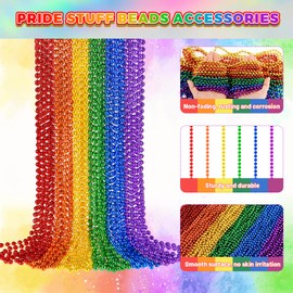 SHAOQINLIN 24 PCS Pride Beads Necklaces, Pride Accessories, Rainbow Beads Necklaces Bulk, Gay Lesbian Pride Month Parade Throws Pride Party Favors in 6 Colors