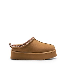 DREAM PAIRS Women's Slippers for Women Genuine Suede Platform Fuzzy Cozy FuzzyEasy Women's Platform Slip-on Slippers Winter Fluffy Warm Comfy Furry Shoes for Outdoor Indoor House ,Size 12,Chestnut,SDSL2413W