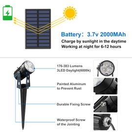 CREPOW Solar Spot Lights Outdoor, Solar Landscape Spotlights IP65 Waterproof 9.8ft Cable,Auto On/Off Outdoor Wall Lights for Garden Yard Driveway Porch Walkway Pool (6000K White)